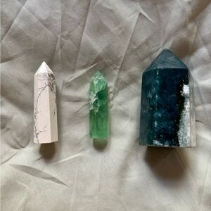 Set of Three Polished Crystal Towers - Howlite, Fluorite & Blue Stone
